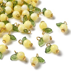 Желтый Акриловые подвески, с железными штифтами с плоской головкой, фруктовые прелести, желтые, 15x11.5x7.5 мм, отверстие : 2 мм