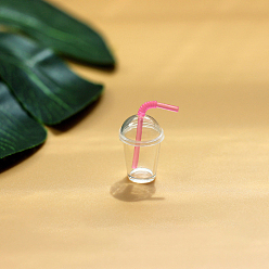 Hot Pink Mini Resin Blank Beverage Cup, with Dome Lid & Straw, for Dollhouse Accessories, Pretending Prop Decorations, Hot Pink, 9~14x21mm