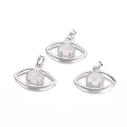 Хрусталь Природного кварца хрустальных подвесок, подвески из горного хрусталя, с латунными находками платинового тона и хрустальным стразами, глаз, 21.5x33.3x7.5 мм, отверстие : 7x5 мм