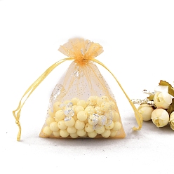 Золотистый Сумки из органзы с серебряным тиснением и бабочкой, подарочные пакеты для свадебной вечеринки, прямоугольные, золотые, 12x9 см