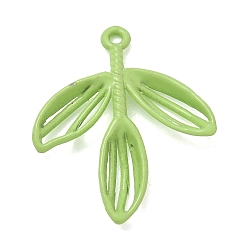Light Green Spray Painted Alloy Pendants, Leaf Charms, Light Green, 25.5x22x3mm, Hole: 1.4mm