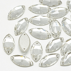 Кристалл Шить на горный хрусталь, k 9 стеклянный страз, два отверстия, аксессуары для одежды, случайное цветное покрытие, граненые, лошадиный глаз , кристалл, 12x6x3 мм, отверстие : 1 мм