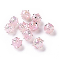 Pink УФ-покрытие Радужные переливающиеся текстурированные акриловые неровные бусины, с прозрачными акриловыми стразами, круглые, розовые, 17x14x13.5 мм, отверстие : 3.6 мм
