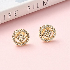 Золотой Круглые серьги-гвоздики из латуни с микропаве из прозрачных кубических цирконий, стойки покрытие, без кадмия и без свинца, золотые, 10 мм