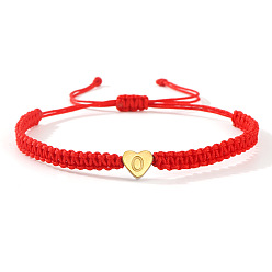 Letter O 304 Браслеты из плетеных бусин из нержавеющей стали, регулируемые женские браслеты из нейлоновой нити, сердце с начальным, золотые, Письмо O, 11.02 дюйм (28 см)