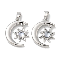 Платина Стойки обшивки латунные подвески, cmолой, долговечный, без свинца и без кадмия, луна и солнце, платина, 20x14.5x3 мм, отверстие : 4x2 мм