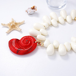 Белый Подвеска в форме морской ракушки из пластика, каплевидные бусины, ожерелья для женщин, золотые, белые, 14.57 дюйм (37 см)