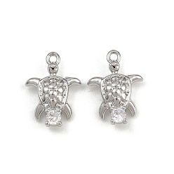 Платина Латунные микро проложить кубического циркония подвески, черепаха, платина, 16x11.5x5 мм, отверстие : 1.2 мм