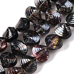 Черный Стеклянные бусины с гальваническим покрытием , формы раковины, чёрные, 8x9.5x7.5 мм, отверстие : 0.9 мм, около 80~84 шт / нитка, 25.20~26.88'' (64~67.2 см)