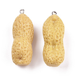 Белый Навахо Непрозрачные подвески смолы, имитация еды, с платиновыми железными петлями, арахисовое очарование, навахо белый, 43x16x16~17 мм, отверстие : 2 мм