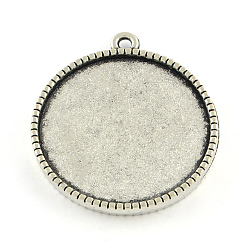 Antique Silver Tibetan Style Alloy Pendant Cabochon Settings, Double-sided Tray, Flat Round, Cadmium Free & Lead Free, Antique Silver, Tray: 10mm, 16x12.5x3mm, Hole: 2mm, about 1200pcs/1000g