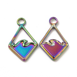 Rainbow Color Ionenbeschichtung (IP) 304 Edelstahlanhänger, Raute mit Ozean-Charms, Regenbogen-Farb, 21.5x13.5x1.5 mm, Bohrung: 3 mm