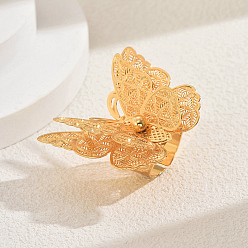 Золотой Полые двойные бабочки металлические открытые манжеты кольца для женщин, золотые, 48x53 мм, внутренний диаметр: 16мм~18мм