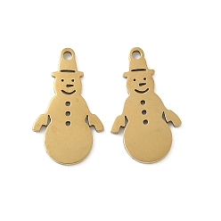 Снеговик Рождественские 201 подвески из нержавеющей стали, лазерная резка, ионное покрытие (ip), реальный 18 k позолоченный, снеговик, 18x11x1 мм, отверстие : 1.2 мм