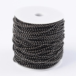 Gunmetal Iron Ball Chains, Soldered, Gunmetal, with Spool, Bead: 2.4mm, about 328.08 Feet(100m)/roll