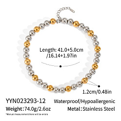 Золотой & Цвет Нержавеющей Стали Европейские 12мм 304 серебряные круглые бусины из нержавеющей стали для женщин, золотые и нержавеющая сталь цвет, 16.14 дюйм (41 см)