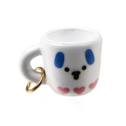 Blanco Colgantes de acero inoxidable impresos 304, taza con colgantes en forma de cachorro, dorado, blanco, 12.5x17x12 mm, agujero: 4.5 mm