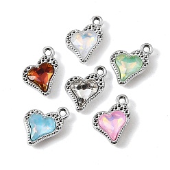 Platinum UV Plating Alloy Glass Pendants, Heart Charm, Faceted, Mixed Color, Platinum, 17x12.5x5mm, Hole: 1.6mm