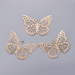 Золотой Iron Butterfly филигранные подвески, золотые, 32x50x0.4 мм, отверстие : 2 мм
