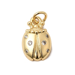 Коровка Латунные микропаве прозрачные подвески с фианитом, долговечный, стойки покрытие, без свинца и без кадмия, реальный 18 k позолоченный, божья коровка прелести, 15x10x3.5 мм, Перейти кольцо: 5x0.8 мм, внутренний диаметр: 3.4 мм