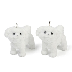 Белый Кулоны из флокированной смолы, собака, с железной платиной петлей, белые, 34x21x28 мм, отверстие : 2 мм