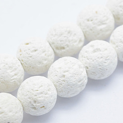 White Synthetic Lava Rock Beads Strands, Dyed, Round, White, 8mm, Hole: 1.2mm, about 48pcs/strand, 15.7 inch(39.5cm)