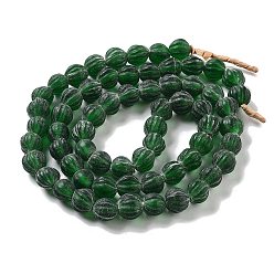 Dark Green Handmade Nepalese Lampwork Beads, Pumpkin, Dark Green, 10.5x9.5mm, Hole: 1.5mm, about 64pcs/strand, 25.79''(65.5cm)