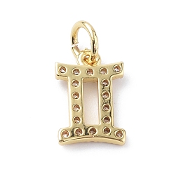 Gemini Brass Micro Pave Cubic Zirconia Charms, Constellation Charm, with Jump Rings, Real 18K Gold Plated, Gemini, 12x7.5x1.5mm, Hole: 3.4mm