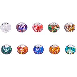 Mixed Color Spray Painted Glass European Beads, with Silver Brass Cores, Large Hole Beads, Rondelle, Mixed Color, 15x12mm, Hole: 5mm, about 100pcs/box