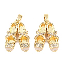 Фора Латунные микро проложить кубического циркония подвески, с эмалью, туфли для танцоров, реальный 18 k позолоченный, оранжевые, 21x15x6.5 мм, отверстие : 5x2.5 мм