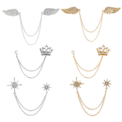 Золотой & Серебряный 6 шт. 6 стили мужской шарф воротник брошь булавка наборы, Цепочки для подвешивания значка со стразами из сплава для костюмного смокинга, разнообразные, золотой и серебряный, 150~225 мм, 1 шт / стиль