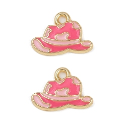 Pink Подвески из эмали и сплава, очарование ковбойской шляпы, золотые, розовые, 11.5x16.5x2.5 мм, отверстие : 1.8 мм, 10 шт / комплект