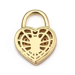 Real 18K Gold Plated Brass Micro Pave Cubic Zirconia Pendants, Real 18K Gold Plated, Heart Padlock, Golden, 20x14x3.5mm, Hole: 6x6.5mm