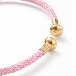 Pink Braided Carbon Steel Wire Bracelet Making, with Golden Plated Brass End Caps, Pink, 0.25cm, Inner Diameter: 2-3/8 inch(6.1cm)