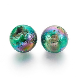 Spring Green Electroplated Natural Quartz Home Display Decorations, Multi-color Plated, Round, Spring Green, 38~40mm