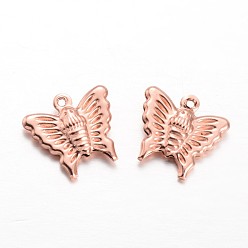 Rose Gold Brass Charms, Butterfly, Rose Gold, 14x15x3.5mm, Hole: 1mm