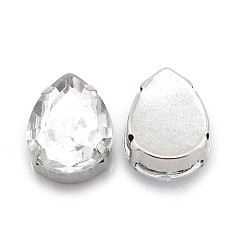 Прозрачный Шить на горный хрусталь, многожильных ссылки, имитация Тайвань акриловые горный хрусталь, с латунными вставками с платиновым покрытием, аксессуары для одежды, Грановитая Teardrop, прозрачные, 18x13x6.5 мм, отверстие: 1 мм