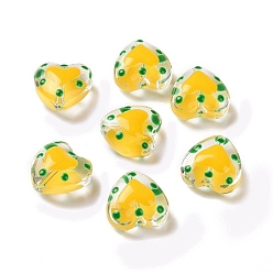 Золотистый Стеклянные бусины в форме сердца, бусины ручной работы, с эмалью, бусина в бусине, золотые, 12x11.5~12.5x6.5~7 мм, отверстие : 0.8~1 мм