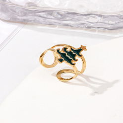 Рождественская елка 304 манжеты из нержавеющей стали с эмалированными кольцами для женщин, золотые, рождественская елка, 16x11 мм, регулируемый