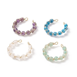 Смешанные камни Кольцо-манжета с натуральным и синтетическим драгоценным камнем, кольцо из бисера, обернутое медной проволокой, размер США 8 1/2 (18.6 мм)