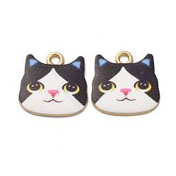 Черный Подвески из эмали и сплава, без кадмия, без никеля и без свинца, золотые, очарование кошачьей головы, чёрные, 17x17x2 мм, отверстие : 2 мм