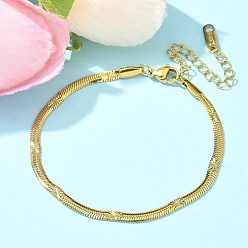 Настоящее золото 18K 304 женские браслеты-цепочки из нержавеющей стали с узором «елочка», реальный 18 k позолоченный, 6-3/4x1/8 дюйм (17x0.35 см)