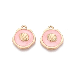 Pink Подвески из эмали и сплава, подвески в форме ракушек, золотые, розовые, 19~20x15~17x2~3 мм, отверстие : 1.5~1.8 мм