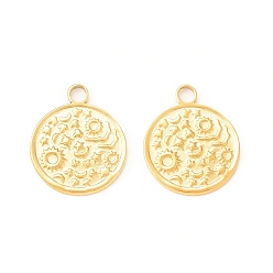 Real 18K Gold Plated 304 Stainless Steel Pendant Rhinestone Settings,  Flat Round with Sun & Star & Moon, Real 18K Gold Plated, Fit for 1.8mm and 1.6mm and 1.2mm Rhinestone, 20x16x1.5mm, Hole: 2.5mm