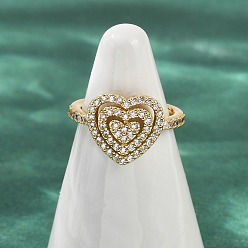 Настоящее золото 18K Манжеты из латуни с микро паве кубический цирконий для женщин, сердце, стойки покрытие, долговечный, без свинца и без кадмия, реальный 18 k позолоченный, размер США 6 (16.5 мм)