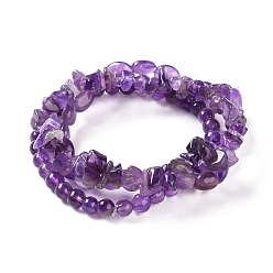Аметист Природный аметист браслеты простирания, штабелируемые браслеты, круглые и стружки, 1/4~3/8 дюйм (0.6~1.1 см), внутренний диаметр: 2-1/4~2-3/8 дюйм (5.6~6 см), 3 шт. / Компл.