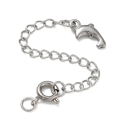 Stainless Steel Color 304 Stainless Steel Curb Chain Extender, End Chains with Spring Ring Clasps & Dolphin Charms, Stainless Steel Color, 68mm