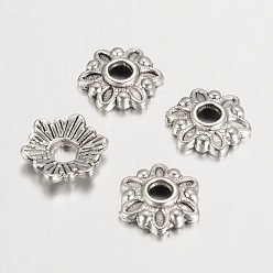 Античное Серебро Тибетском стиле сплав шарик крышки, цветок, без кадмия, без никеля и без свинца, античное серебро, 7x7x2 мм, отверстие : 1.5 мм