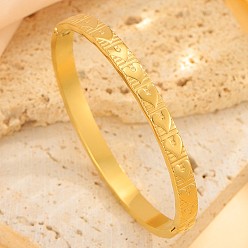 Real 18K Gold Plated 304 Stainless Steel Embossed Heart Hinged Cuff Bangles for Women, Real 18K Gold Plated, Inner Diameter: 2.36x1.97 inch(6x5cm)