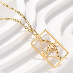 Стрелец 304 ожерелье нержавеющей стали, реальный 18 k позолоченный, выдолбить квадратную пластину с изображением двенадцати созвездий, Стрелец, 17.76 дюйм (45.1 см)